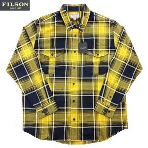 Filson Alaskan Guide Shirt Flannel Lightweight Plaid Cobalt Yellow Men's XL NWT